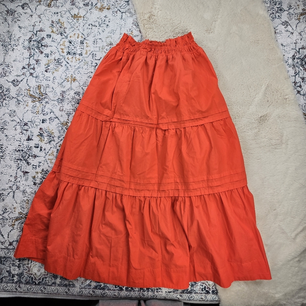 Quince 100% Organic Cotton Poplin Tiered Maxi Skirt Vermilion Red Women Medium - Picture 9 of 9